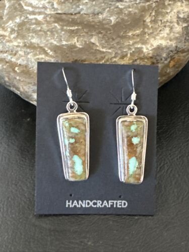Navajo Blue Boulder Turquoise Dangle Earrings | Sterling Silver | Authentic Native American Handmade | 16506 - Masha USA