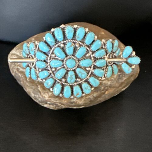 Navajo Blue Turquoise Multi-Stone Hair Barrette | Sterling Silver | 3" | Authentic Native American Handmade | 15206
