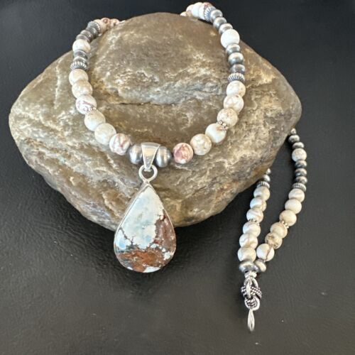 Women's Navajo Wild Horse Opal Necklace Pendant | Sterling Silver | Authentic Native American Handmade | 15814