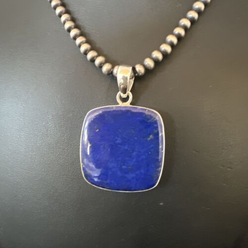 Navajo Blue Lapis Pendant with Pearls | Sterling Silver Necklace | 20" | Authentic Native American Handmade | 16665