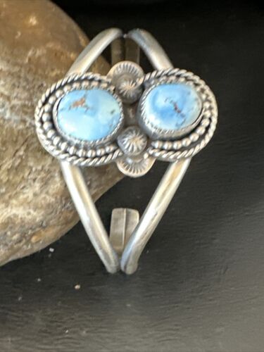 Navajo Blue Golden Hills Turquoise Cuff Bracelet | Sterling Silver | Authentic Native American Handmade | 16428 - Masha USA