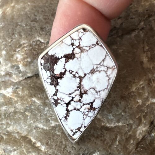 Men's and Women's Wild Horse Turquoise Navajo Ring | Sterling Silver | Sz 7 | Authentic Native American Handmade | 17261