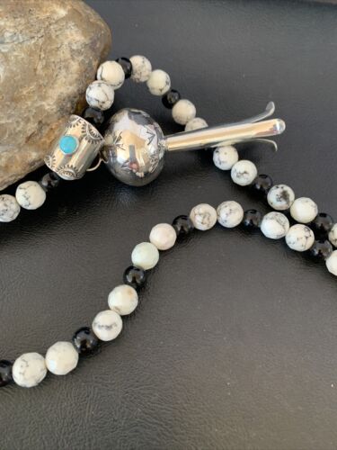 Navajo Pearls Necklace with White Blue Turquoise Naja Pendant | Sterling Silver | 4" | 10640