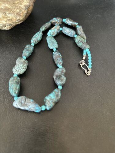 Navajo Blue Nugget Turquoise Bead Necklace | Sterling Silver Pearls | 20" | Authentic Native American Handmade | 16003