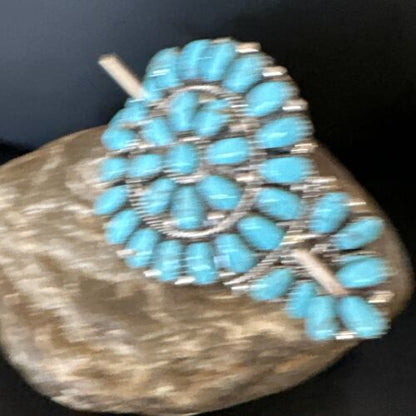 Navajo Blue Turquoise Multi-Stone Hair Barrette | Sterling Silver | 3" | Authentic Native American Handmade | 15206