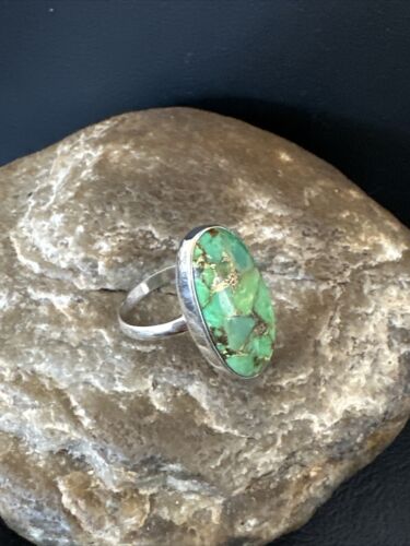 Navajo Green Mojave Turquoise Ring | Sterling Silver | Sz 7 | Authentic Native American Handmade | 15591