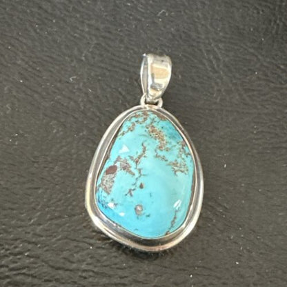 Navajo Blue Bisbee Turquoise Pendant | Sterling Silver | 1" | Authentic Native American Handmade | 17251