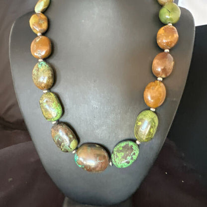 Navajo Green Turquoise Chunky Necklace | Sterling Silver | Graduated 20" | Authentic Native American | 15201