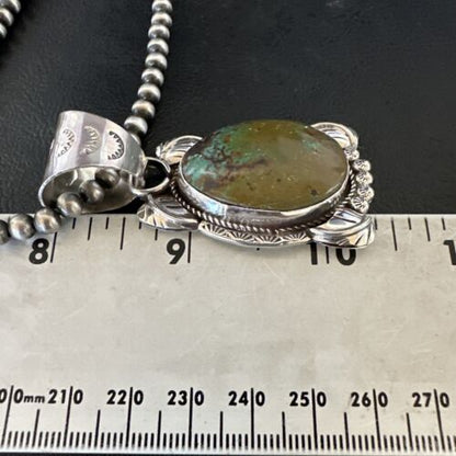 Men's Navajo Green Turquoise Pendant Necklace | Sterling Silver | Authentic Native American Handmade | 17527