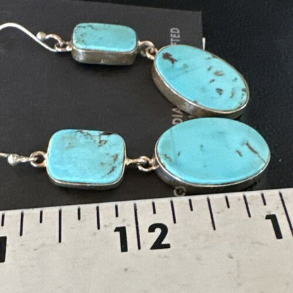 Navajo Blue Kingman Turquoise Dangle Earrings | Sterling Silver | Authentic Native American Handmade | 15117