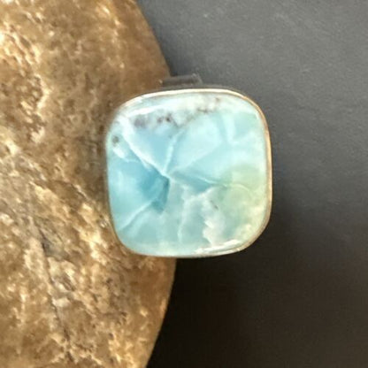 Navajo Blue Larimar Ring | Sterling Silver | Sz 8 | Authentic Native American Handmade | 17649