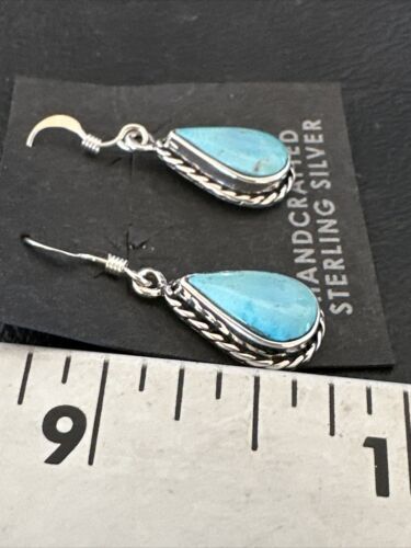 Women's Blue Ridge Turquoise Dangle Earrings | Navajo Sterling Silver | Authentic Native American Handmade | 16514