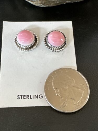 Navajo Sterling Silver Pink Conch Shell Cluster Earrings | Handmade | 16154