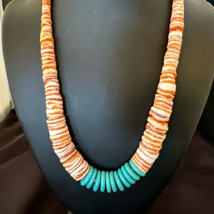 Navajo Sterling Silver Blue Turquoise & Spiny Oyster Graduated Necklace | Authentic Native American | 20" | 16903