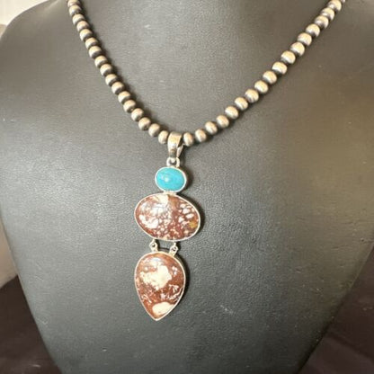 Navajo Wild Horse Blue Kingman Turquoise Necklace | Sterling Silver | 17321