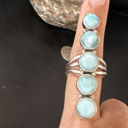 Navajo Blue Larimar Multi-Stone Ring | Authentic Native American Sterling Silver | Multi-Stone | Sz 9.5 | 15973