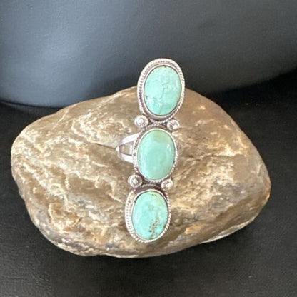 Navajo Blue Dry Creek Turquoise Multi-Stone Ring | Authentic Native American Sterling Silver | Sz 10 | 16733