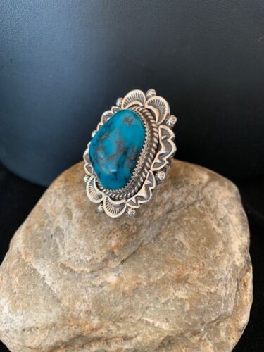 Navajo Kingman Turquoise Ring | Sterling Silver | Sz 9.5 | Authentic Native American Handmade | 2827