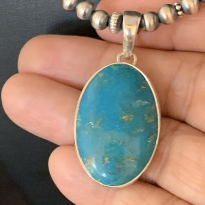 Navajo Blue Turquoise Pendant Necklace | Sterling Silver | Authentic Native American Handmade | 13867