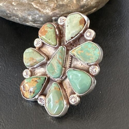Navajo Green Turquoise Cluster Ring | Authentic Native American Sterling Silver | Multi-Stone | Sz 7 | 16859