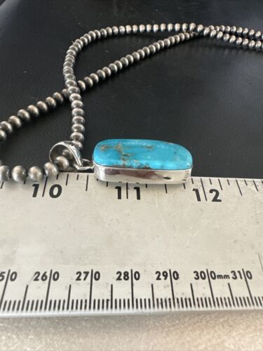 Blue Kingman Turquoise Pendant | Navajo Pearls | Sterling Silver Necklace 20" | 16696