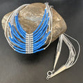 Navajo Denim Lapis Heishi Necklace | 10 Strand Sterling Liquid Silver Tube | 22" | 16319