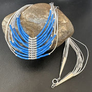 Navajo Denim Lapis Heishi Necklace | 10 Strand Sterling Liquid Silver Tube | 22" | 16319