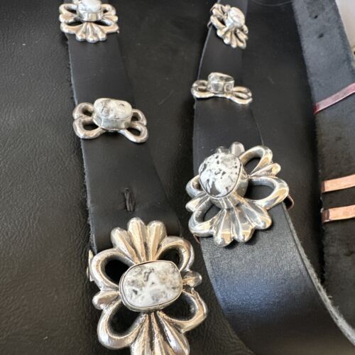 Men's White Buffalo Turquoise Concho Belt | Sterling Silver Navajo Tufa | Authentic Native American Handmade | 16684