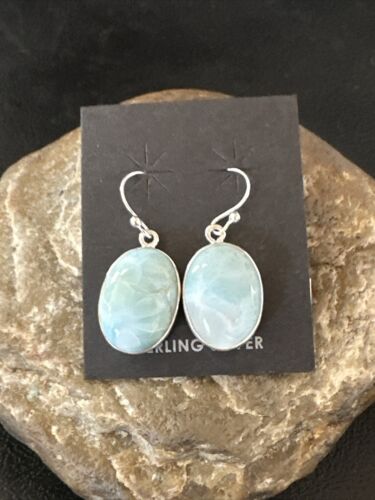 Navajo Blue Larimar Dangle Earrings | Sterling Silver | Authentic Native American Handmade | 17297