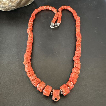Navajo Graduated Red Coral Bead Necklace | Sterling Silver | 20" | Authentic Native American Handmade | 17375