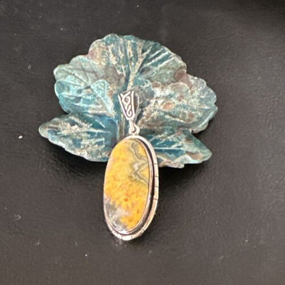 Navajo Bumblebee Jasper Pendant Necklace | Sterling Silver | Authentic Native American Handmade | 15959