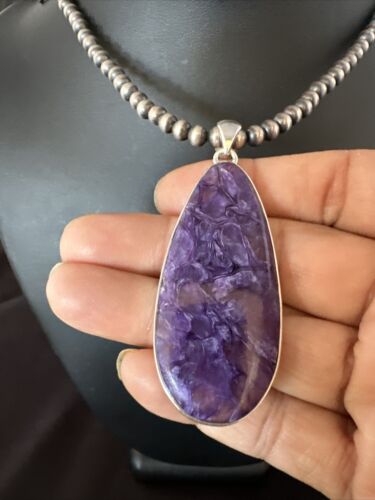 Navajo Pearls Purple Sugilite Pendant Necklace | Sterling Silver Beads | Authentic Native American Handmade | 15510