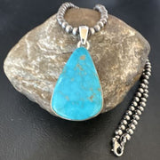 Navajo Blue Kingman Turquoise Pendant Necklace | Sterling Silver | 20" | Authentic Native American Handmade | 16724