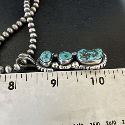 Navajo Blue Kingman Turquoise 3 Stone Cluster Pendant | Sterling Silver | Authentic Native American Handmade | 17632