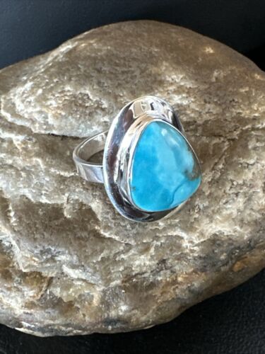 Sterling Silver Blue Kingman Turquoise Ring | Sz 10 | Authentic Native American Handmade | 17601