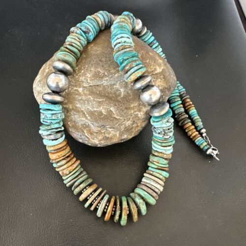 Navajo Blue Green Turquoise Necklace | Sterling Silver | Authentic Native American | 25" | 17054