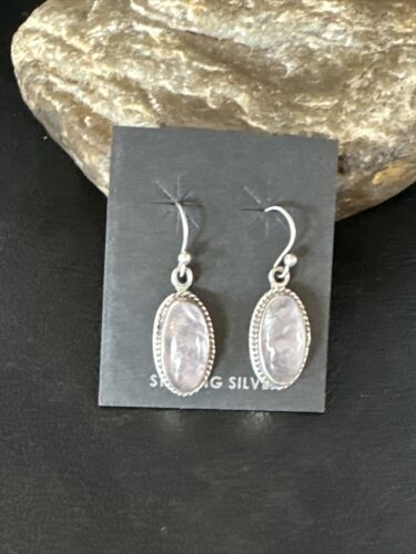 Navajo Pink Mother of Pearl Dangle Inlay Earrings | Sterling Silver | Authentic Native American Handmade | 15306