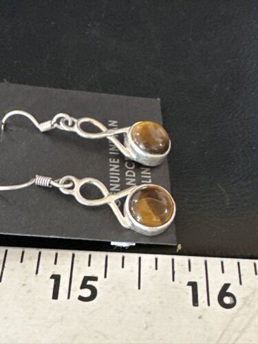 Navajo Coffee Tiger's Eye Dangle Earrings | Sterling Silver | Authentic Native American Handmade | 14921 - Masha USA
