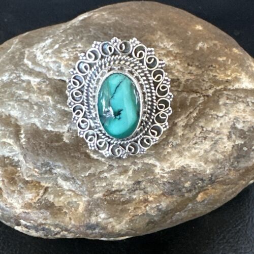 Navajo Green Turquoise Ring | Sterling Silver | Sz 11 | Authentic Native American Handmade | 15507