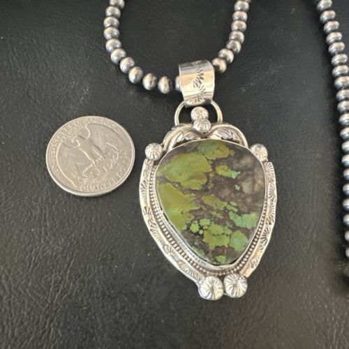 Navajo Green Turquoise Necklace | Sterling Silver | Authentic Native American Handmade | 15038