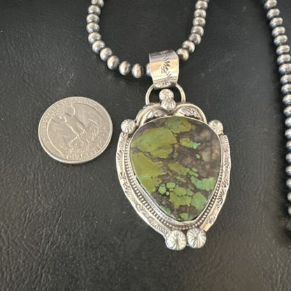 Navajo Green Turquoise Necklace | Sterling Silver | Authentic Native American Handmade | 15038
