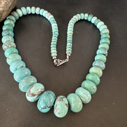 New Blue Turquoise Graduated Navajo Pearls Necklace | Sterling Silver | Authentic Native American | 23" | 16596