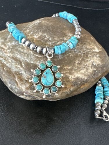 Navajo Kingman Turquoise Pendant Necklace | Sterling Silver | Native American Handmade | 14828
