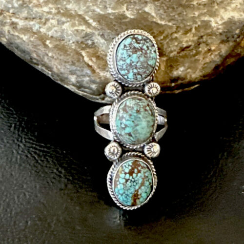 Navajo Blue Spiderweb Turquoise Multi-Stone Ring | Authentic Native American Sterling Silver | Sz 10 | 16710