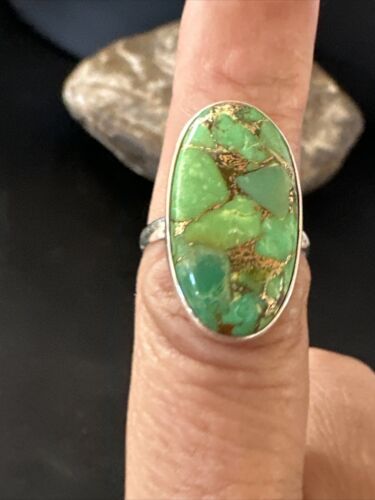 Navajo Green Mojave Turquoise Ring | Sterling Silver | Sz 7 | Authentic Native American Handmade | 15591