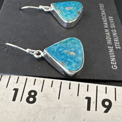Blue Turquoise Dangle Earrings | Sterling Silver | 1" | Authentic Native American Handmade | 15802 - Masha USA