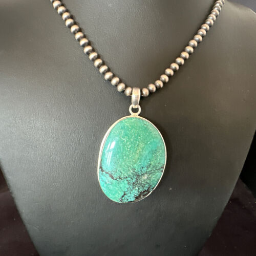 Navajo Blue Spiderweb Turquoise Pendant Necklace | Sterling Silver | Authentic Native American Handmade | 16195