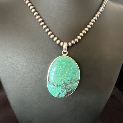 Navajo Blue Spiderweb Turquoise Pendant Necklace | Sterling Silver | Authentic Native American Handmade | 16195
