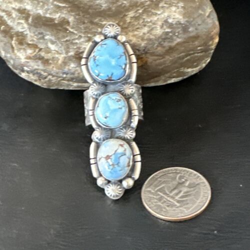Navajo Blue Golden Hills Turquoise Multi-Stone Ring | Authentic Native American Sterling Silver | Sz 9.5 | 16288