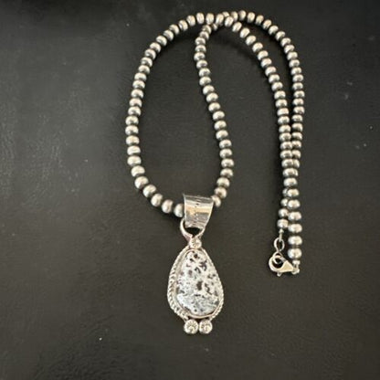 Men's White Buffalo Turquoise Pendant | Navajo Pearls Sterling Silver Necklace 21" | 17333
